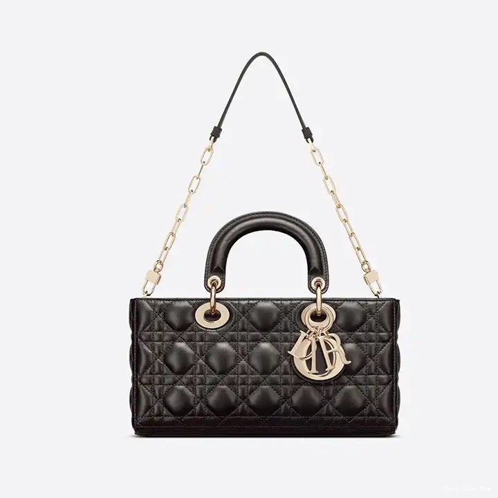 Dior Factory Outlet Cannage Medium Bag D-Joy Lady Black Lambskin 0503
